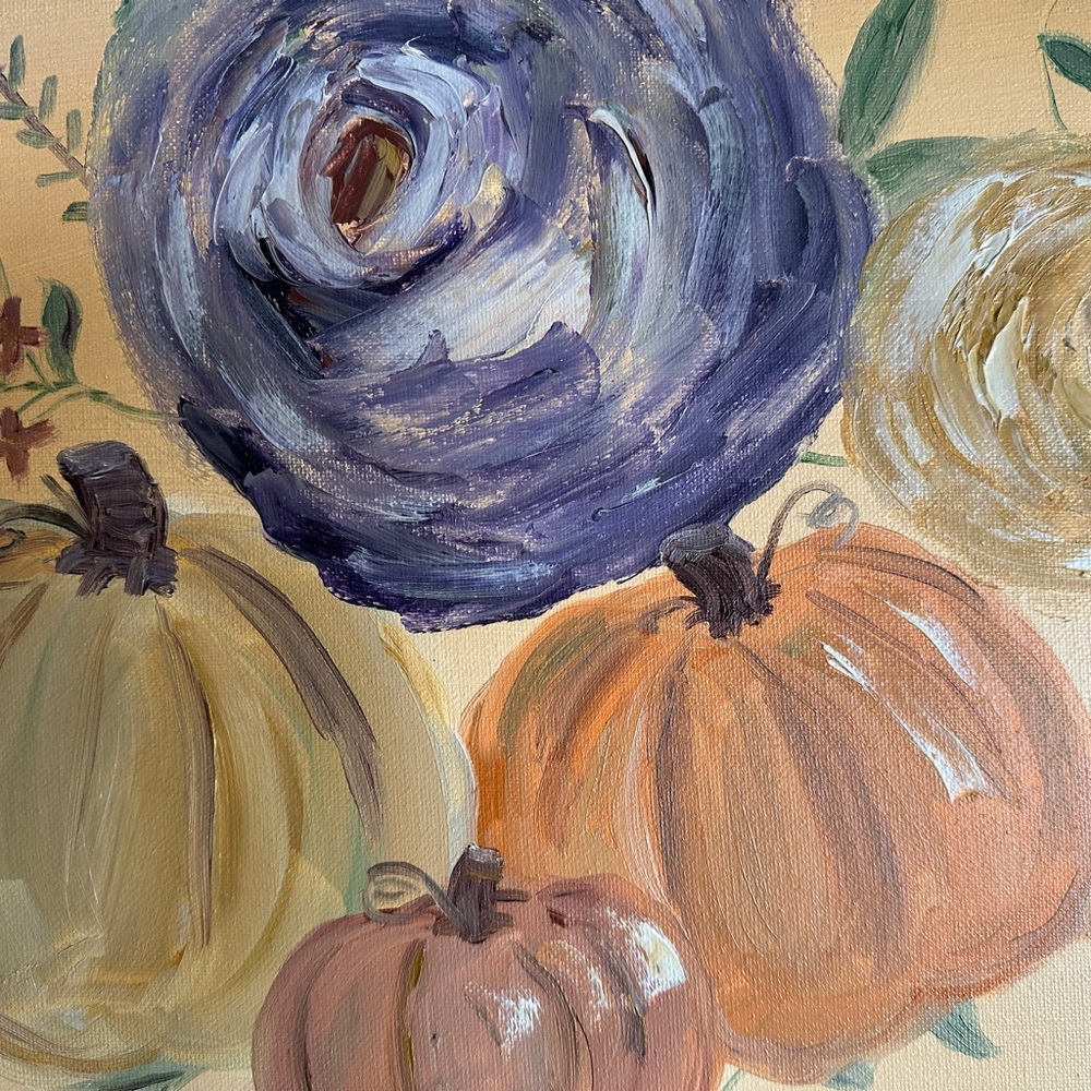 Floral and Pumpkin Canvas Painting - Picture 2 of 2